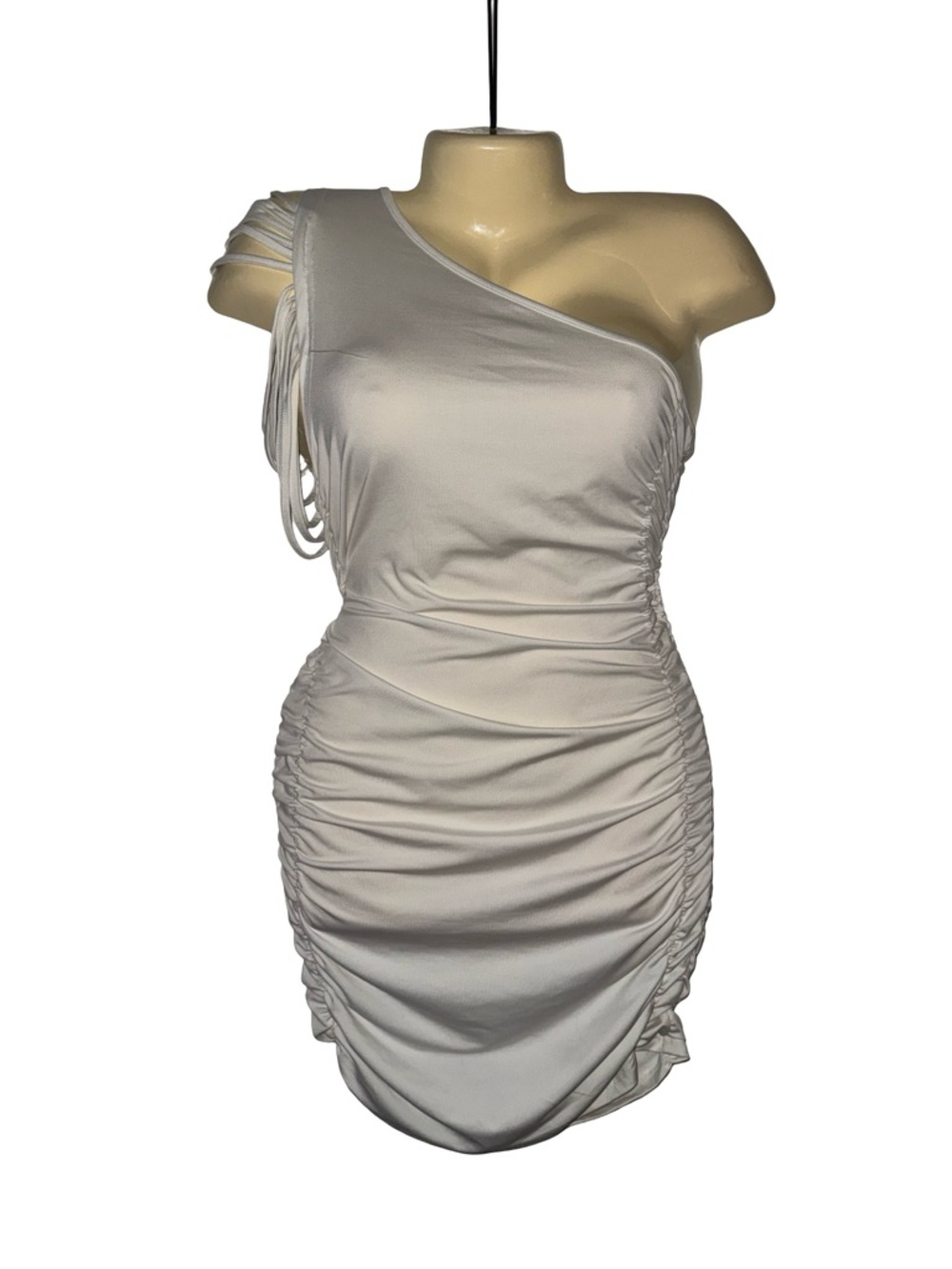 One-Shoulder Ruched Mini Dress - White